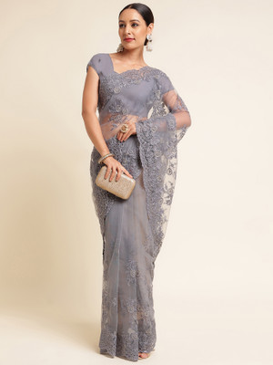 KASEE Embroidered Bollywood Net Saree(Grey)
