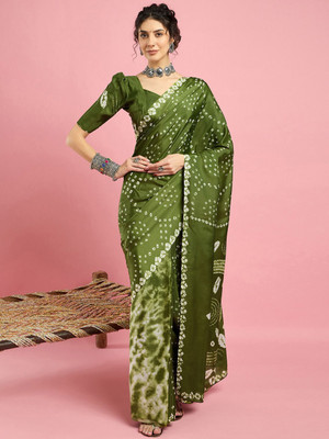 Sangria Printed Bandhani Crepe Saree(Light Green)