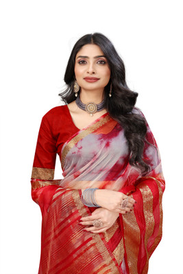 Aarunika MNT Solid/Plain Bollywood Organza Saree(Red)