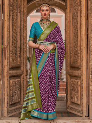 ANOUK Woven Banarasi Silk Blend Saree(Purple)