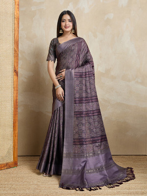 Divastri Digital Print, Printed Bollywood Tussar Silk Saree(Purple)
