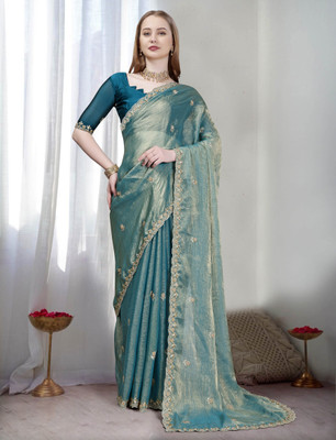 SHREENATHJI CREATION Embroidered Bollywood Chiffon Saree(Gold)