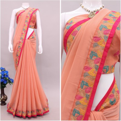 PRYAG SAREES Embroidered Bollywood Georgette Saree(Orange)