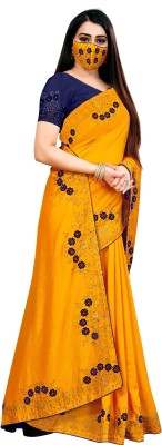 pUNYATHA CREATION Embroidered Chanderi Art Silk Saree(Mustard)