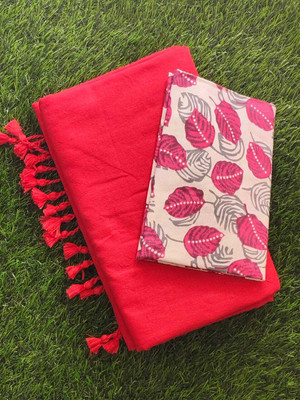 TARAMAACREATION Solid/Plain Bollywood Handloom Pure Cotton Saree(Red, White)