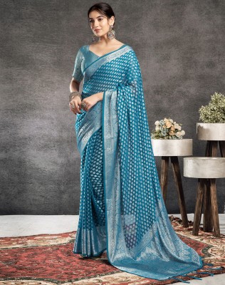 SIRIL Dyed, Self Design, Woven Banarasi Georgette Saree(Blue, Silver)