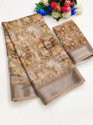 AARADHYA Printed Bollywood Cotton Linen Saree(Multicolor)