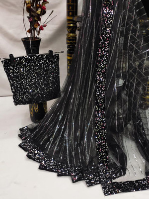 monprence Embroidered Bollywood Net Saree(Black)
