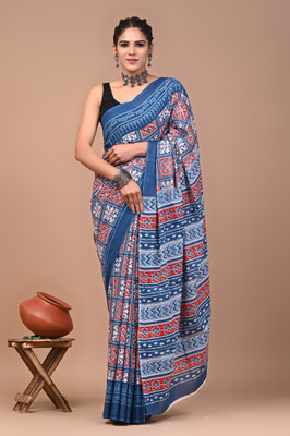 HouseOfCommon Printed Daily Wear Pure Cotton Saree(Multicolor)