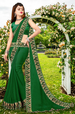 RichEraa Self Design Bollywood Lycra Blend, Chiffon Saree(Green)