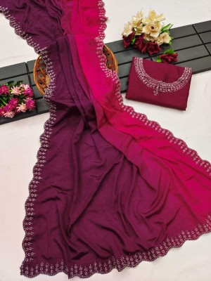 MM VENTURE Solid/Plain Bollywood Chiffon Saree(Pink)