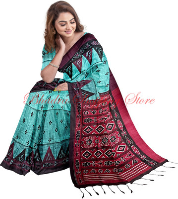 Bhadra Shopping Store Printed Sambalpuri Viscose Rayon Saree(Light Blue)