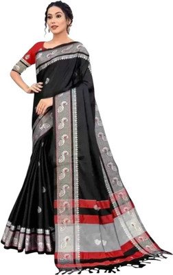 IRHA ENTERPRISE Woven Paithani Cotton Silk Saree(Grey)