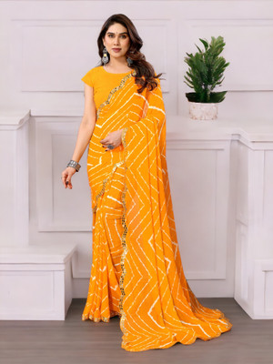 Moda Rapido Printed Bollywood Georgette Saree(Yellow, White)