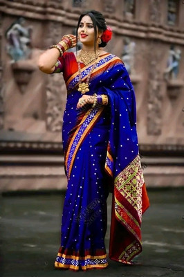 YUHNEBA Temple Border, Woven Sambalpuri Silk Blend Saree(Blue)