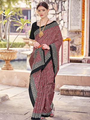 Anouk Rustic Printed Daily Wear Silk Blend Saree(Maroon)