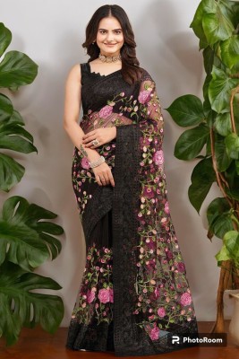 PBITAL Embroidered Bollywood Net Saree(Black)