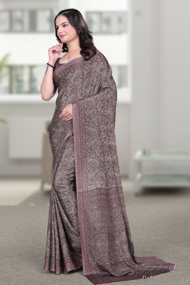 K 5 FASHION Printed Daily Wear Crepe Saree(Brown)