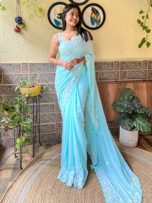 Divastri Embellished Bollywood Georgette Saree(Blue)