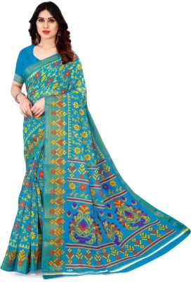Saadhvi Digital Print Bandhani Cotton Silk Saree(Light Blue)
