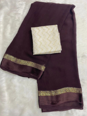 VRISE Solid/Plain Bollywood Viscose Rayon Saree(Brown)