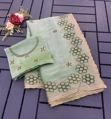 Mikhushop Embroidered Bollywood Jimmy choo Saree(Light Green)