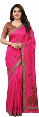 Raashreya Fashions Self Design Bollywood Satin Saree(Pink)