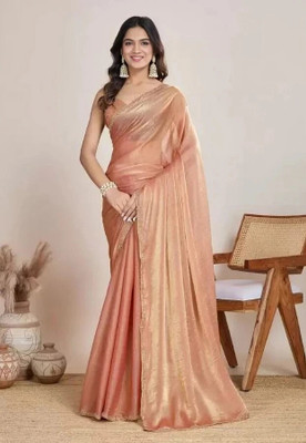Sareezaa Embellished Bollywood Silk Blend Saree(Orange)
