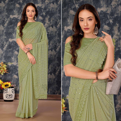 Amavii Embellished Bollywood Lycra Blend Saree(Light Green)
