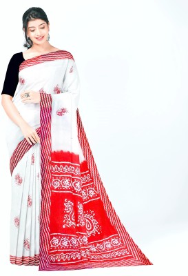 SARITA SAREES Printed Bollywood Pure Cotton Saree(White)