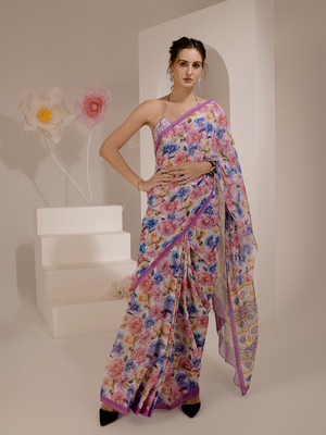 ELTIRE Floral Print Bollywood Georgette Saree(Multicolor)