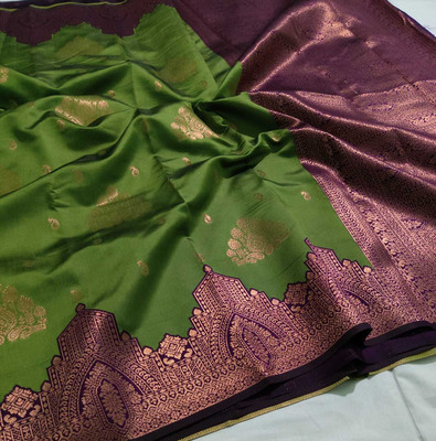 PRANJAL ART Self Design, Floral Print Kanjivaram Jacquard, Art Silk Saree(Light Green)