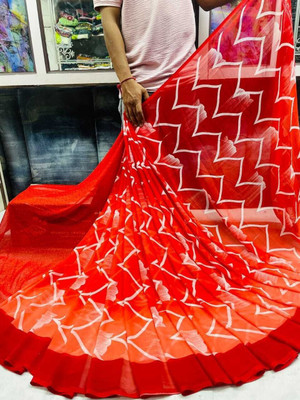 HouseOfCommon Printed Jamdani Cotton Blend Saree(Red)