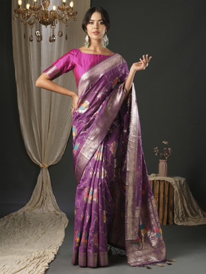 Tasrika Woven Banarasi Organza Saree(Magenta)