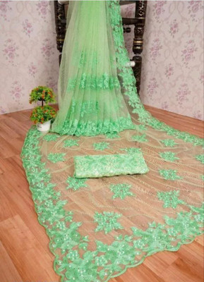 NIYANTAKSH Embroidered Chanderi Net Saree(Light Green)