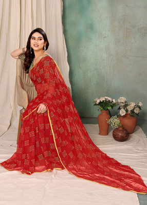 Divastri Woven, Embellished, Printed Daily Wear Chiffon Saree(Red)