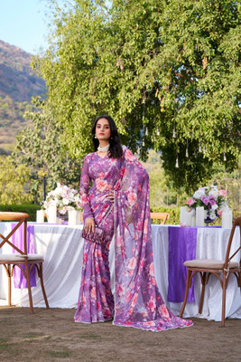 Apnisha Printed Bollywood Georgette Saree(Purple)