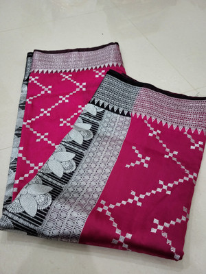 Ansari Fabrics Temple Border Kanjivaram Handloom Satin Saree(Pink)