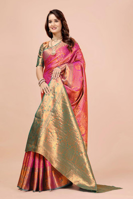 LAVYANSH CREATION Woven Banarasi Art Silk, Jacquard Saree(Pink)