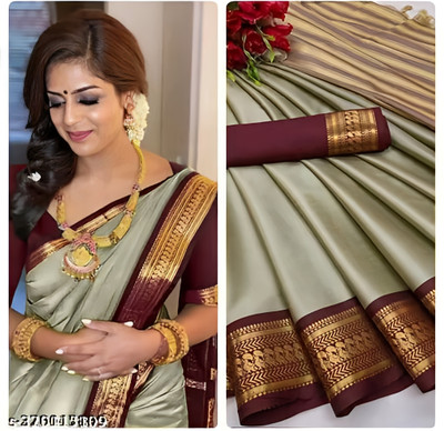 ns collection Self Design Gadwal Cotton Silk Saree(Brown)