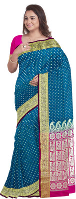 Zoofa Creation Embellished Banarasi Satin, Silk Blend Saree(Dark Green)