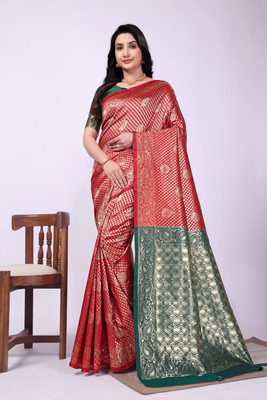 JAY KHODIYAR EMBROIDERY Self Design Bollywood Jacquard Saree(Red)