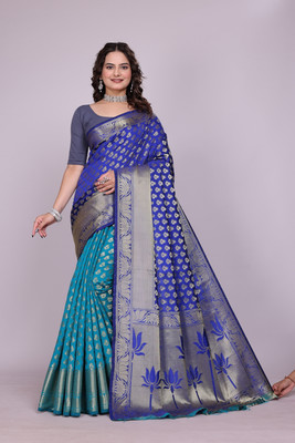KAKADIYA CREATION Printed Bollywood Chiffon Saree(Blue, Green)