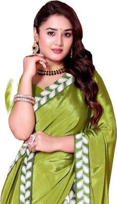 LAVYANSH CREATION Embroidered, Woven, Solid/Plain Bollywood Georgette Saree(Light Green)