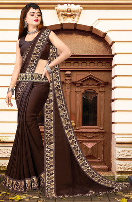 RichEraa Self Design Bollywood Lycra Blend, Chiffon Saree(Brown)