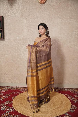 The Raksha Store Solid/Plain Kasavu Pure Silk Saree(Pack of 2, Yellow, Purple)
