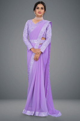 RJTAJ FAB Self Design, Solid/Plain Bollywood Georgette Saree(Purple)