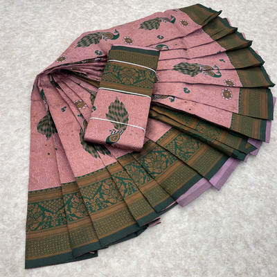 PRANJAL ART Printed Banarasi Jacquard, Art Silk Saree(Pink, Green)