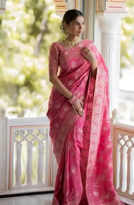 ROOP LAVANYA Woven Banarasi Jacquard, Art Silk Saree(Pink)