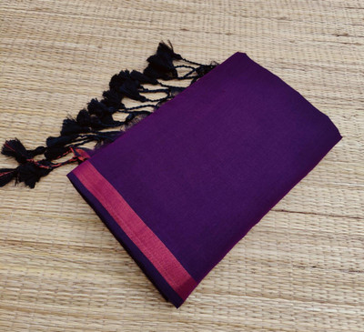 Santoshi Solid/Plain Handloom Cotton Silk Saree(Purple)